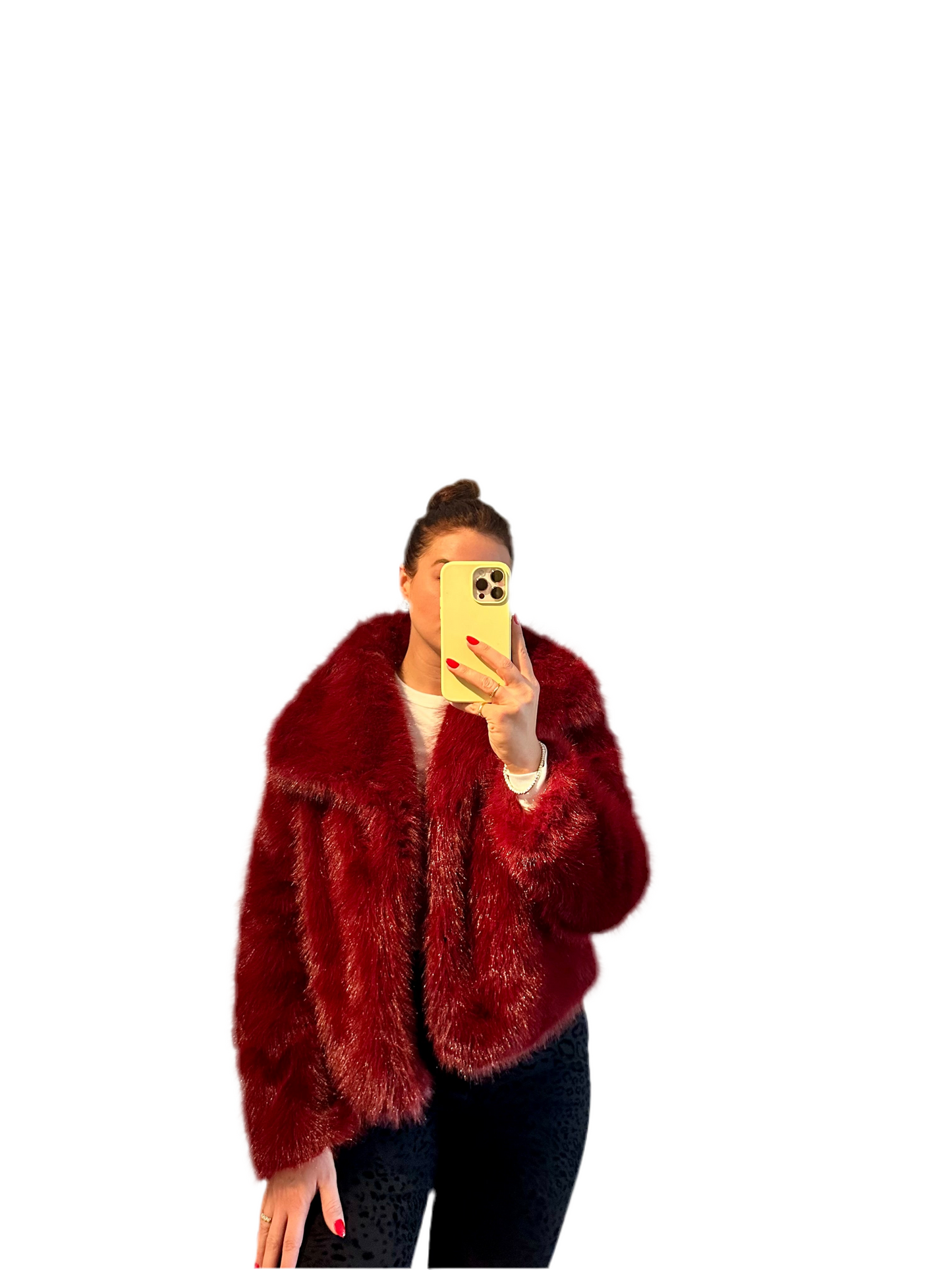 Fake Fur Jacke - BURGUNDY RED