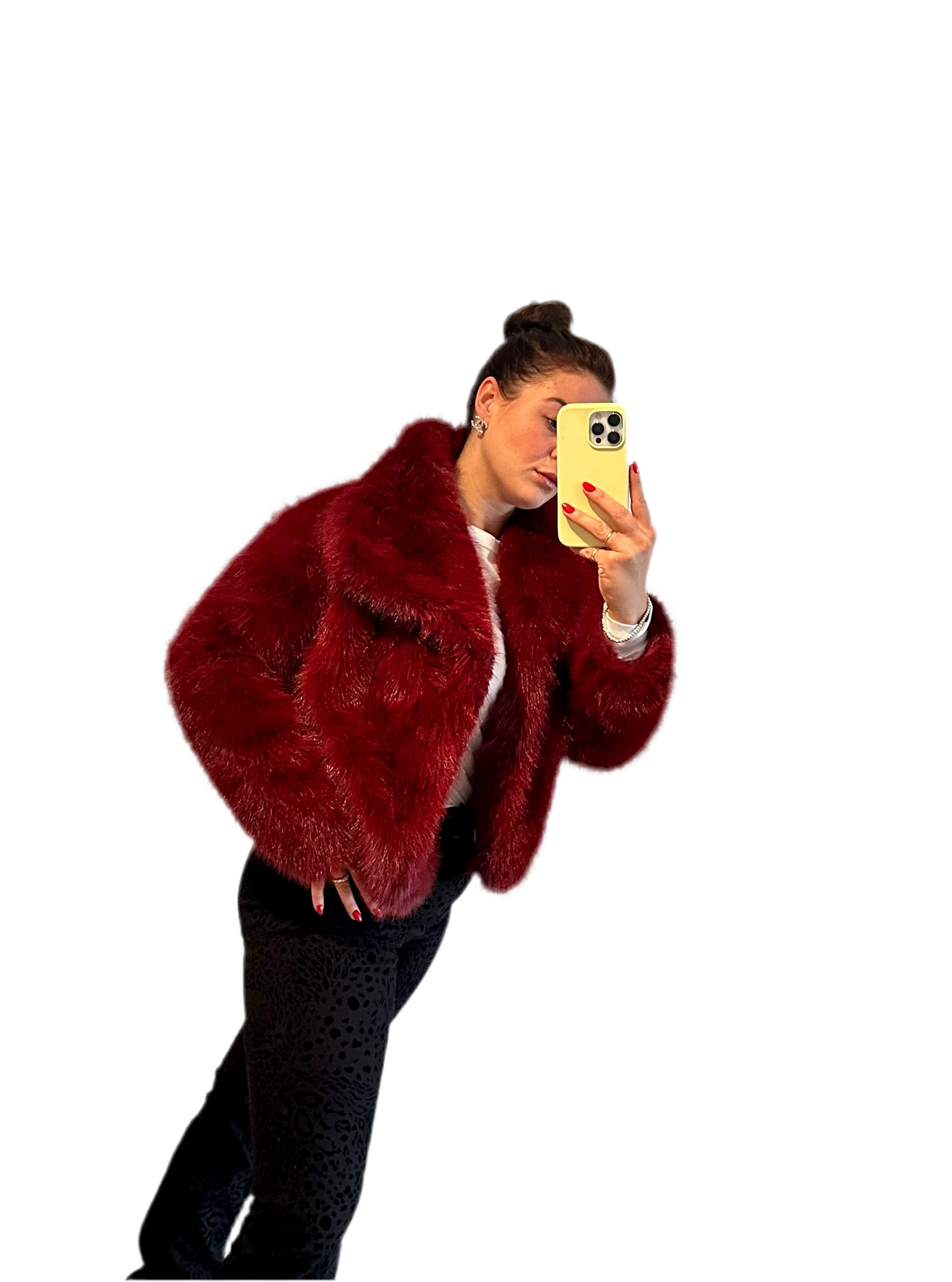 Fake Fur Jacke - BURGUNDY RED